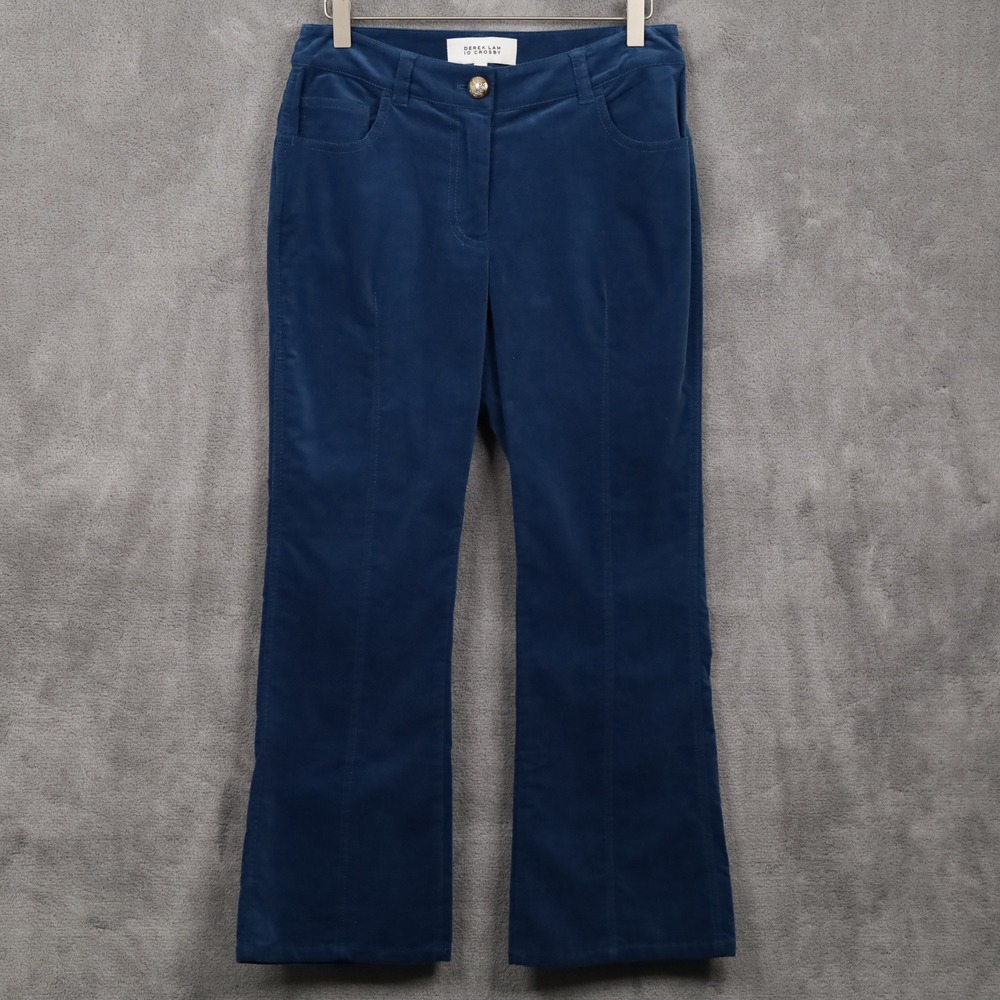 DEREK LAM 10‎ CROSBY Velvet Flare Cropped Pants Preppy Academia Yale Blue Sz 4